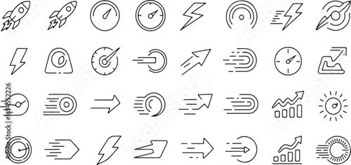 Rapid Growth & Dynamic Action Thin Line Icon Set – 40 Vector Pictograms
