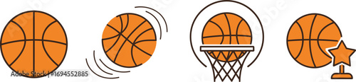 Collection of basketball icons representing game elements and achievements in sport vector