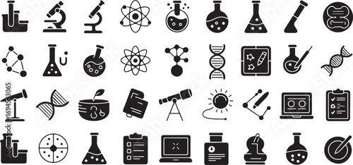 Solid Glyph Pictograms Education and Science Symbols – 40