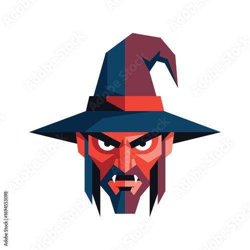 Vector art of scary wizard face on white background