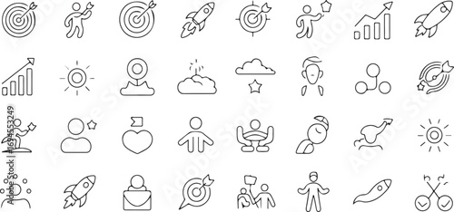 Success, Ambition, and Milestones Inspiration & Drive Thin Line Icons –