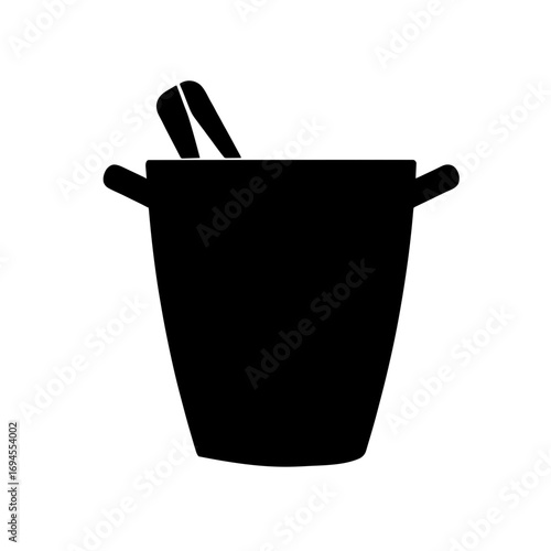 Minimalist black silhouette of an ice bucket with tongs symbolizing beverage chilling accessories