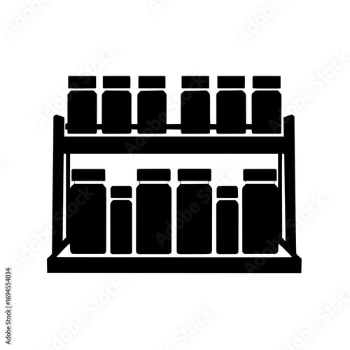 Minimalist black silhouette of a spice rack with organized jars