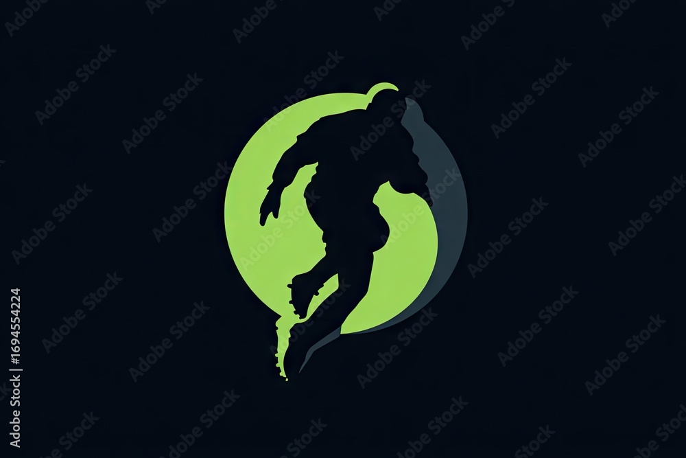 Obraz premium Silhouette of a person in motion within a lime green circle.