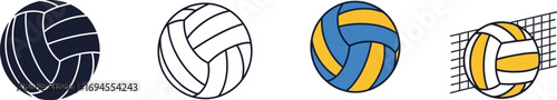 Volleyball progression four stages from silhouette to detailed render vector