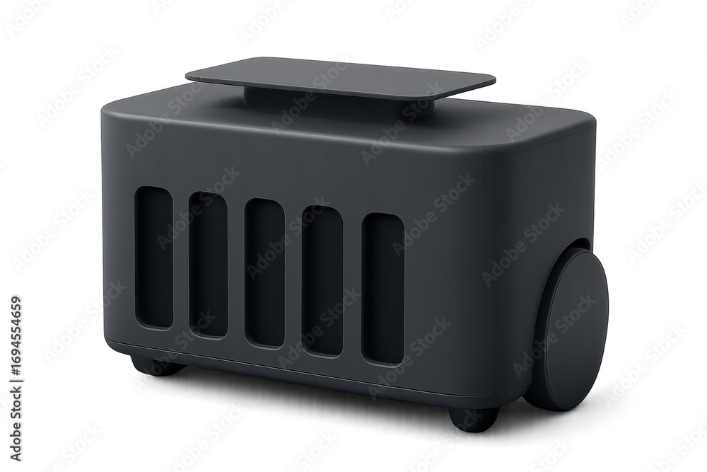 Fototapeta premium Dark gray robotic device isolated on transparent background, modern style