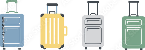 Four modern wheeled luggage suitcases in different colors for travel vector