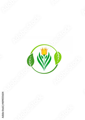 Circle nature leaf with lilly flower.ai