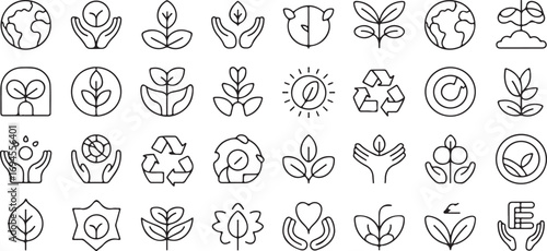 Vector Icons Sustainability and Fair Trade Symbols – 40 Thin Outline