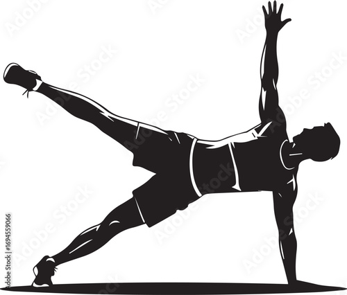 Dynamic fitness athlete silhouette performing side plank exercise for strength and balance