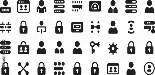 vector-illustration Profile & Access Control Solid Icons – 40 Black Vector User Account Pictograms