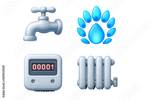 Modern household utility service symbols for water, gas, heating, and energy consumption management and tracking
