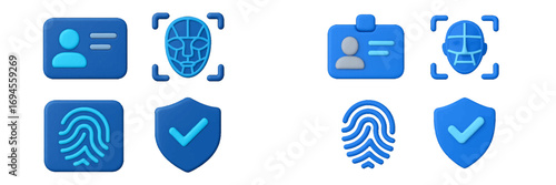 Modern digital identity verification and data security symbols with biometric authentication and access control