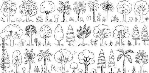 Woodland & Orchard Trees Doodle Art – 40 Hand-Drawn Nature Icons