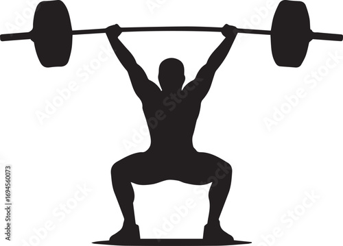 Strong fitness athlete silhouette lifting heavy barbell in weightlifting pose