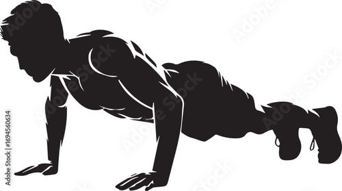 Silhouette of a fit man performing a push-up exercise dynamic fitness silhouette