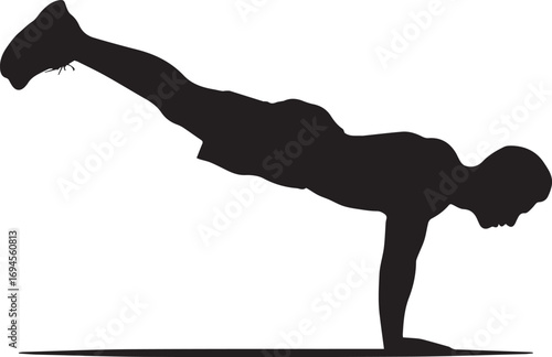 Fitness athlete silhouette performing core strength plank exercise on mat