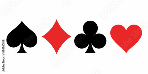 Four Playing Card Suits on White Background