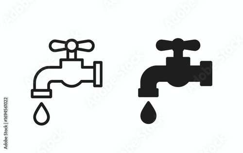 Two Faucets with Dripping Water Icons
