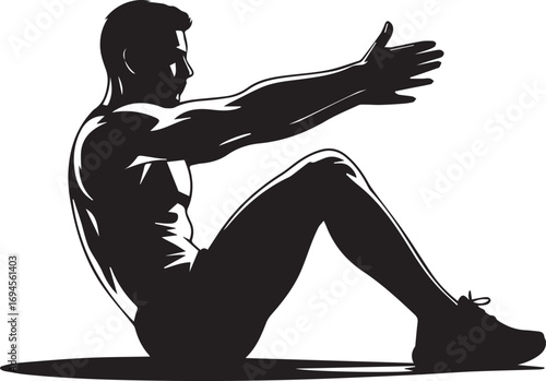 Silhouette of a fit man performing crunches exercise silhouette for fitness and healthy lifestyle motivation