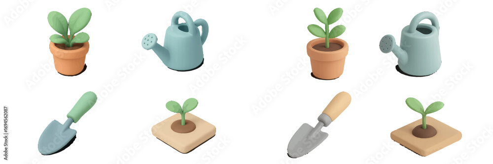 Obraz premium Modern Minimalist Gardening Tools and Potted Plants for Home and Garden Care and Cultivation Activities