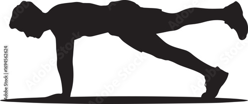 Silhouette of a fit athlete performing a plank exercise with one leg raised dynamic strength training pose