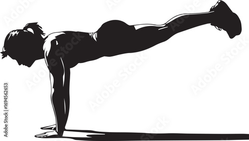 Dynamic fitness silhouette of woman performing advanced core exercise and strength training