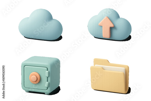 Contemporary minimalist digital data management, cloud computing, and cybersecurity conceptual symbols for modern technology