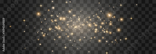 Magical light dust, dusty shine. Flying particles of light. Christmas light effect. Sparkling particles of fairy dust glow in transparent background. Vector illustration on png.