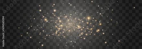 Magical light dust with a soft glow. Floating particles of light. Christmas light effect with sparkling fairy dust shining on a transparent background. Vector illustration in PNG format