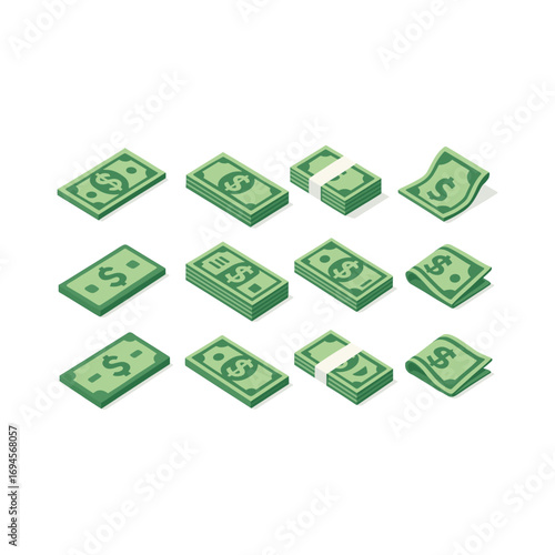Stacked Dollar Bills Isometric Icons