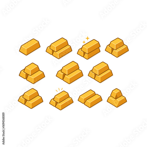 Golden Bullion Isometric Icons