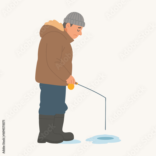 Man Ice Fishing Winter