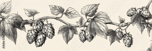 Hops Border. Vintage Hand Drawn Sketch of Hop Border Design Element for Beer Packing Label