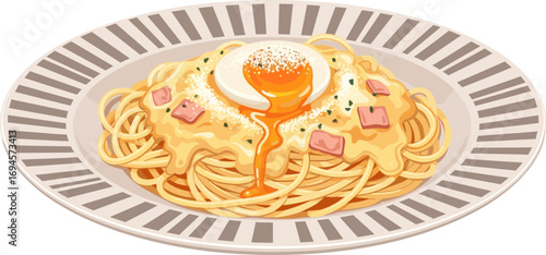 Carbonara Spaghetti with Egg Yolk – Vector Illustration