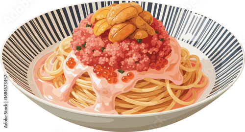 Sea Urchin and Cod Roe Spaghetti – Vector Illustration