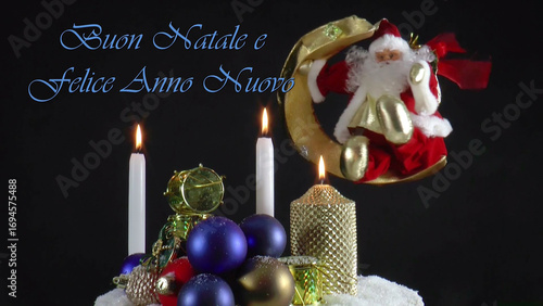 Warm Wishes for Christmas Joy 
A festive card with candles, baubles, and Santa Claus in the language Italian 
