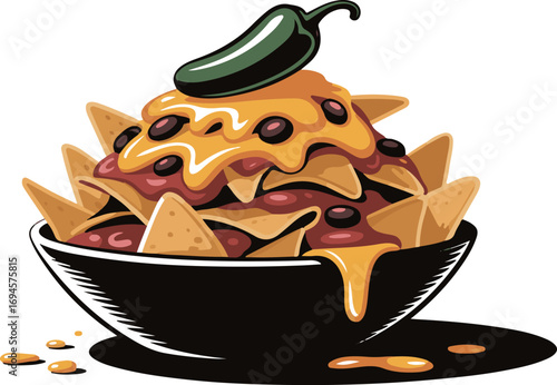 Delicious loaded nachos with melted cheese and jalapeno pepper
