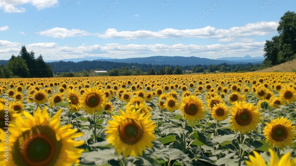 Fototapeta premium Sunflowers field wide panorama