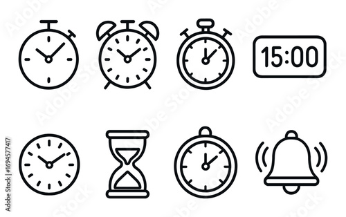 Various clock and timer icons including stopwatch and hourglass designs
