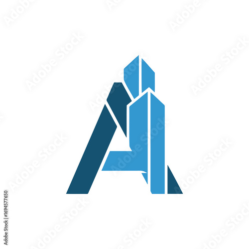 A creative logo featuring a stylized letter 'A' integrated with tall, modern buildings. Ideal for architecture, construction, and real estate businesses.