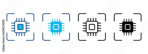 Processor Icon Set With Multiple Styles. Vector Illustration
