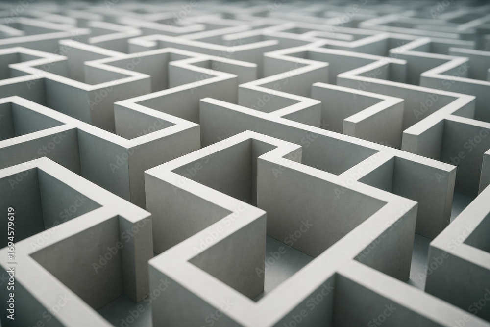Abstract labyrinth pattern with high walls and sharp corners on a soft gradient background symbolizing mind complexity and problem-solving concept. Ai generative Abstract labyrinth pattern with high walls and sharp corners on a soft gradient background symbolizing mind complexity and problem-solving concept. Ai generative
