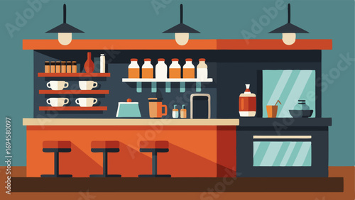 A modern coffee bar with sleek countertops and specialty drinks.