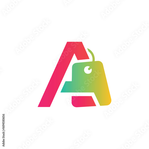 A creative logo featuring a stylized letter 'A' integrated with a vibrant gradient shopping bag. Ideal for e-commerce, retail, and online stores.