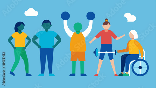 Community Engagement A group of individuals of varying abilities participating in a community fitness event