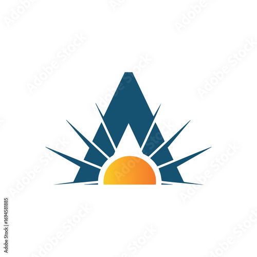 A modern logo featuring a stylized letter 'A' with a vibrant rising sun and sunbeams. Ideal for brands related to travel, new beginnings, energy, or morning.
