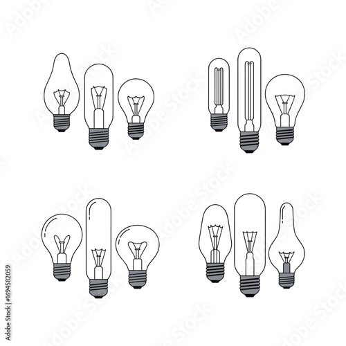 Collection of various incandescent light bulb designs for illumination and illumination concepts