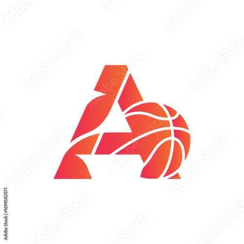 A creative logo featuring a stylized letter 'A' integrated with a basketball. Perfect for sports teams, athletic brands, and fitness-related businesses.