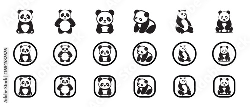 Wallpaper Mural Panda bear Icon set, Collection of cute panda bear icon, panda silhouette icon, cartoon panda poses, mascot design, vector  illustration EPS 10. Torontodigital.ca